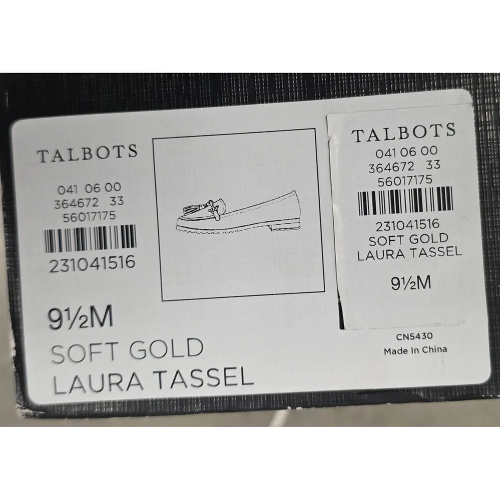 Talbots Laura Tassel Metallic Soft Gold Lug Sole Loafers Women's Size 9.5M